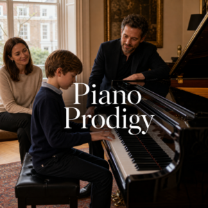 piano prodigy learning with a supportive parent and teacher in a London piano studio