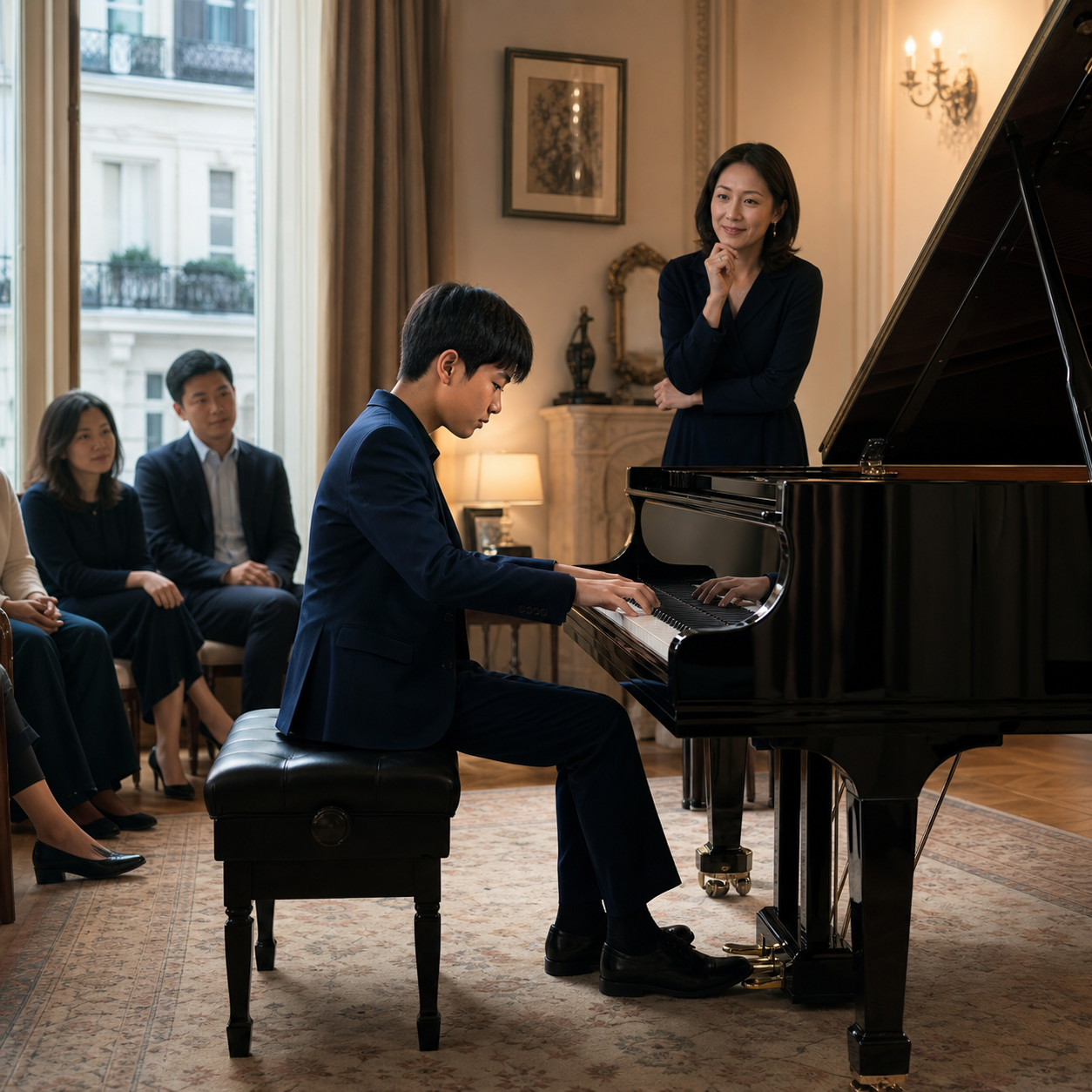 young pianist following a healthy advanced study pathway in a London salon