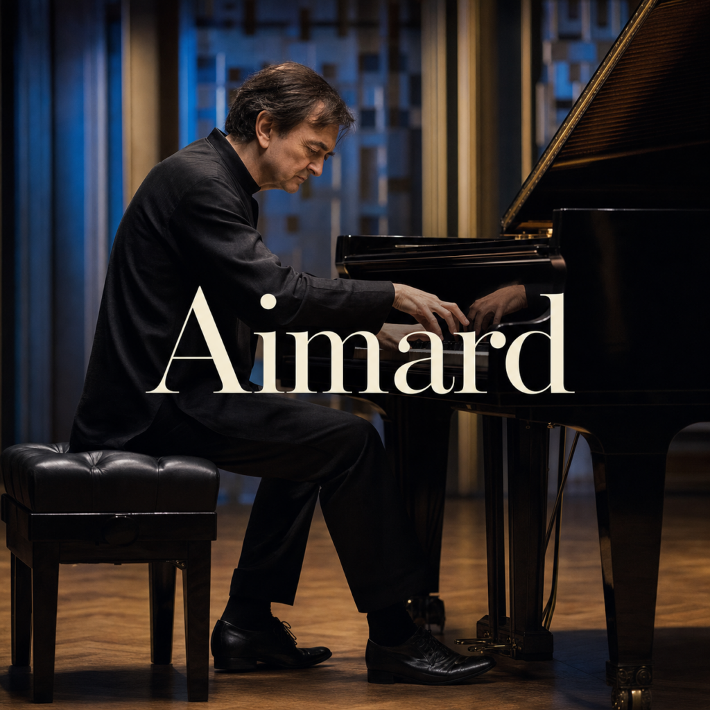 Pierre-Laurent Aimard at a concert grand piano in a London recital setting