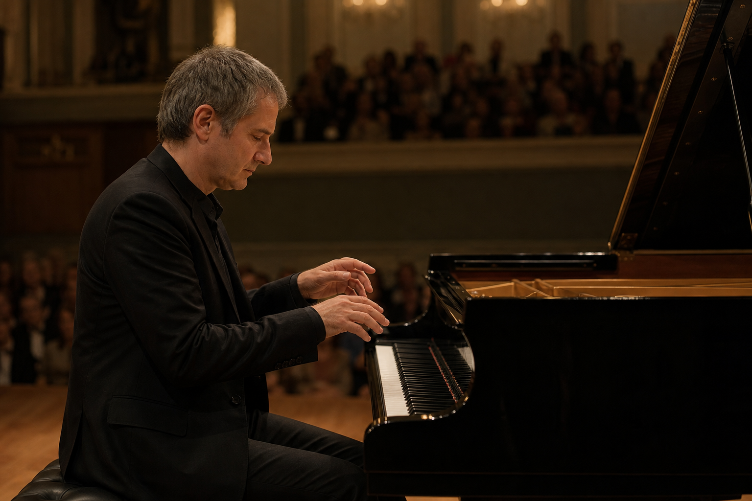 Piotr Anderszewski Bach interpretation image with poised hands above a concert grand piano