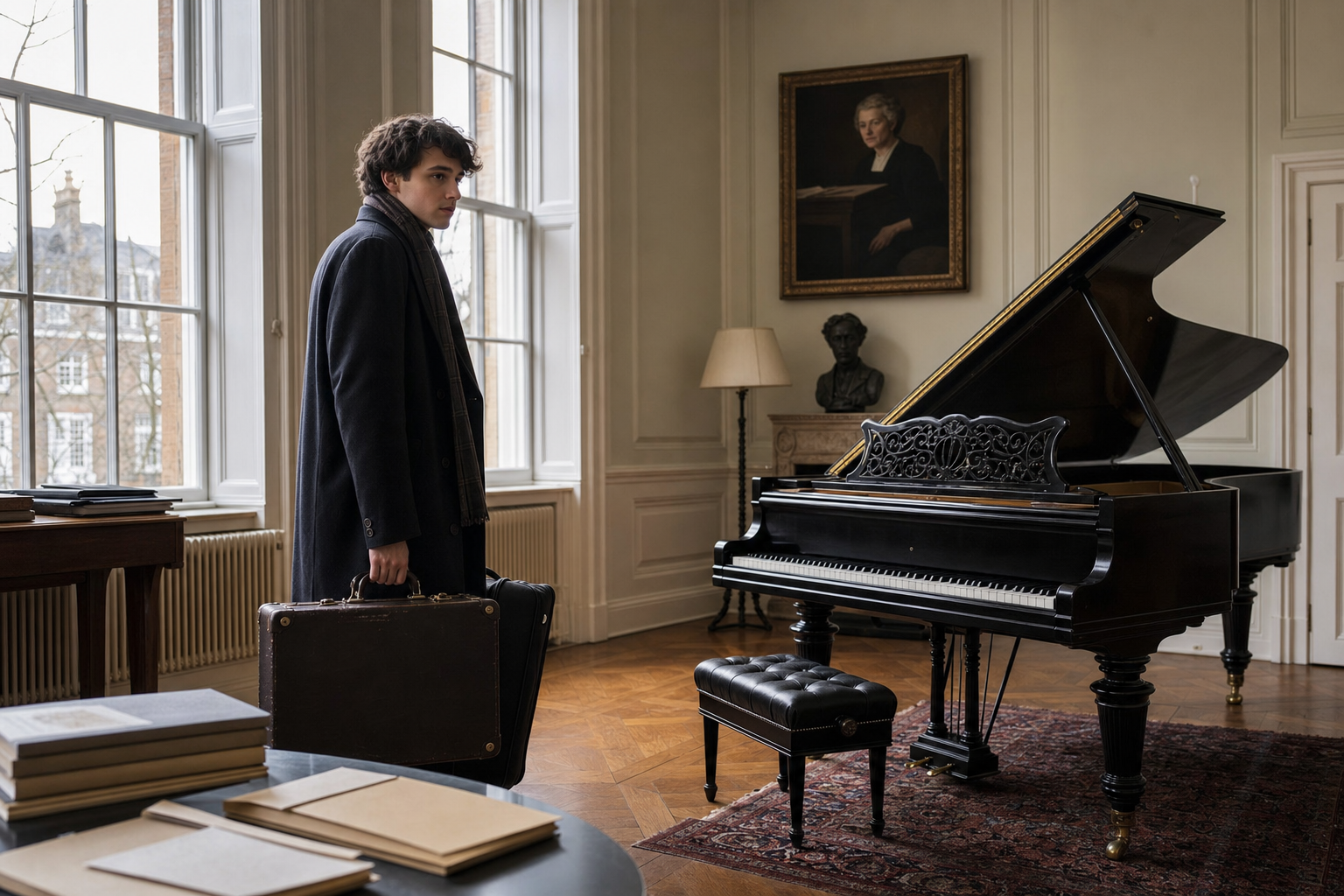 Stephen Kovacevich London connections with a grand piano in an elegant recital room