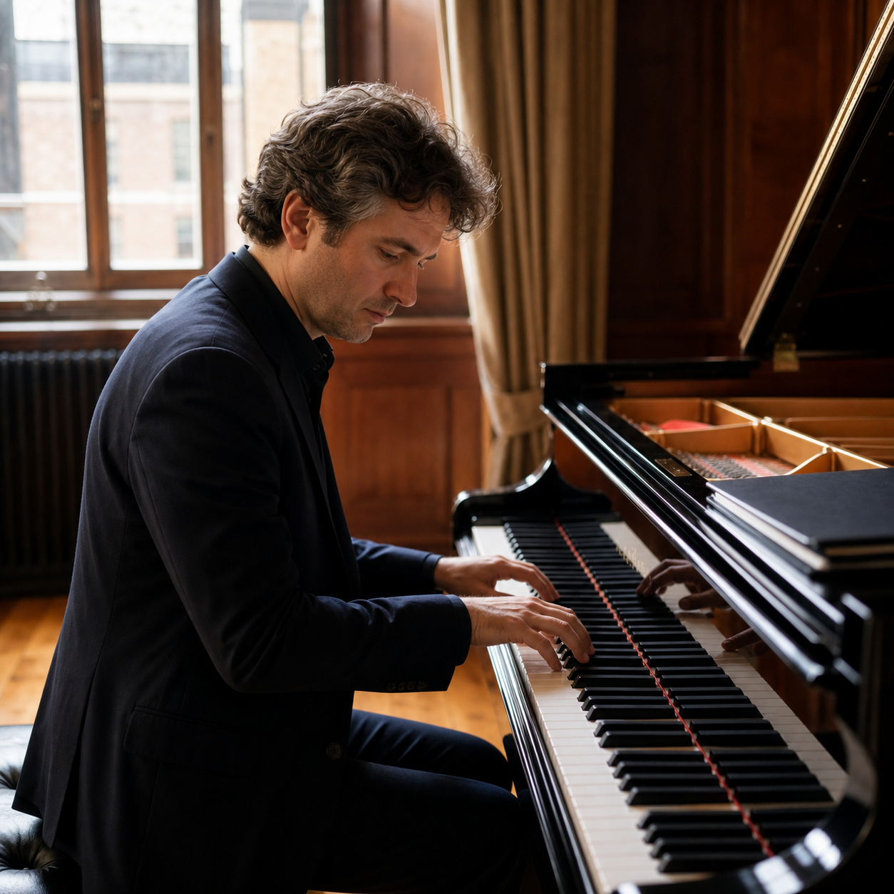 Steven Osborne pianist inspired preparation at a grand piano