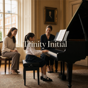 trinity initial piano parent guide with a young beginner at a grand piano