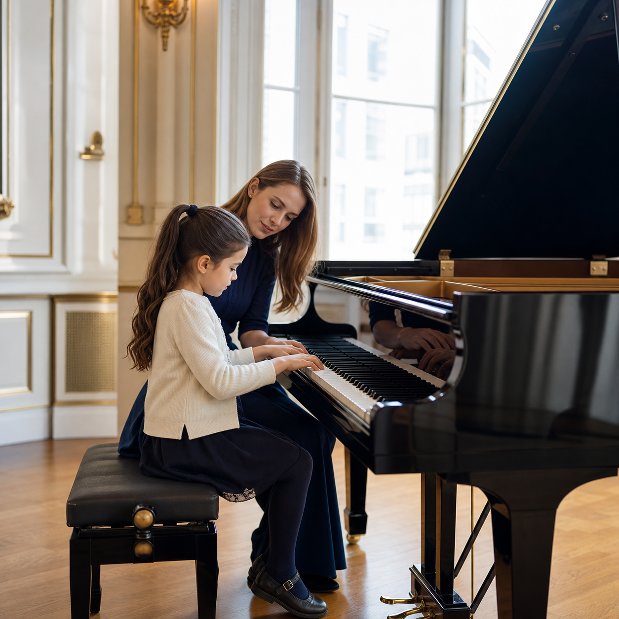 young beginner preparing Trinity Initial piano repertoire with teacher support