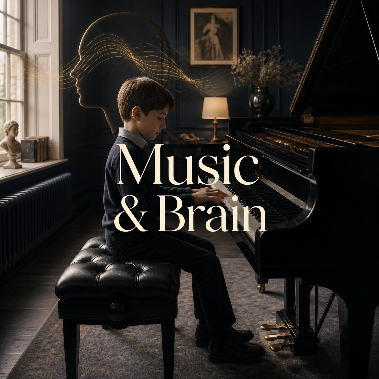 Benefits of music for the brain shown through a child playing piano in a London studio