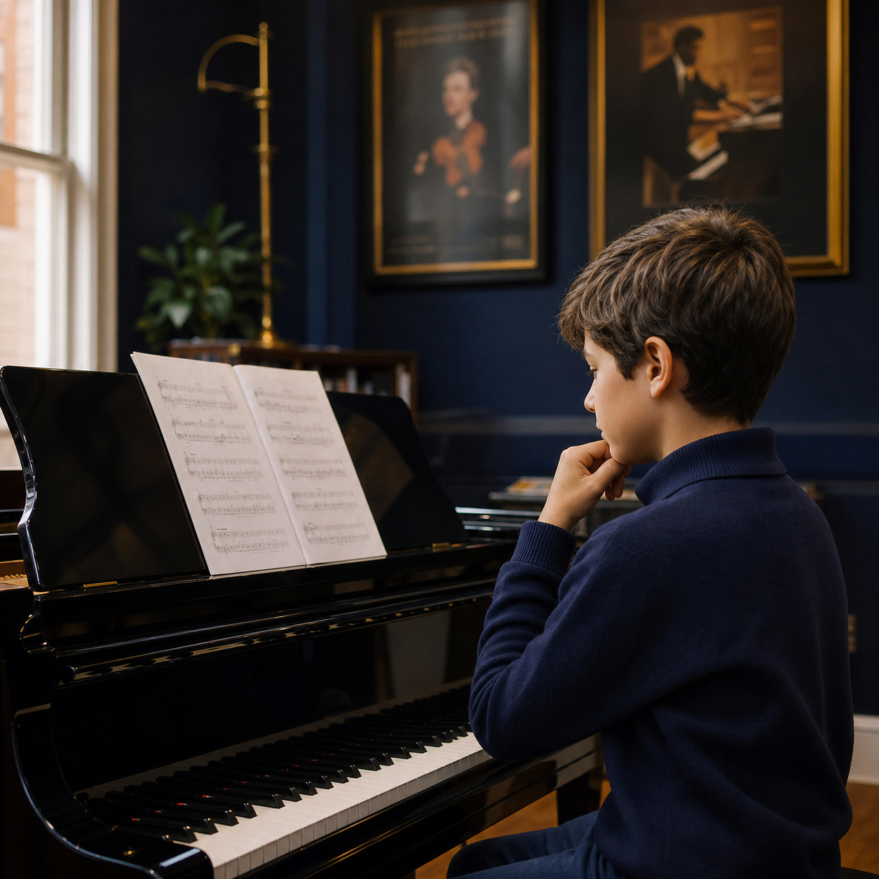 Child pianist making an independent interpretive choice in a London studio