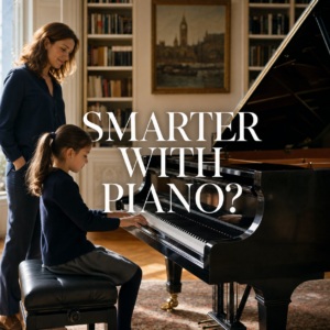 Does piano make you smarter? A child learning at a grand piano with a supportive parent
