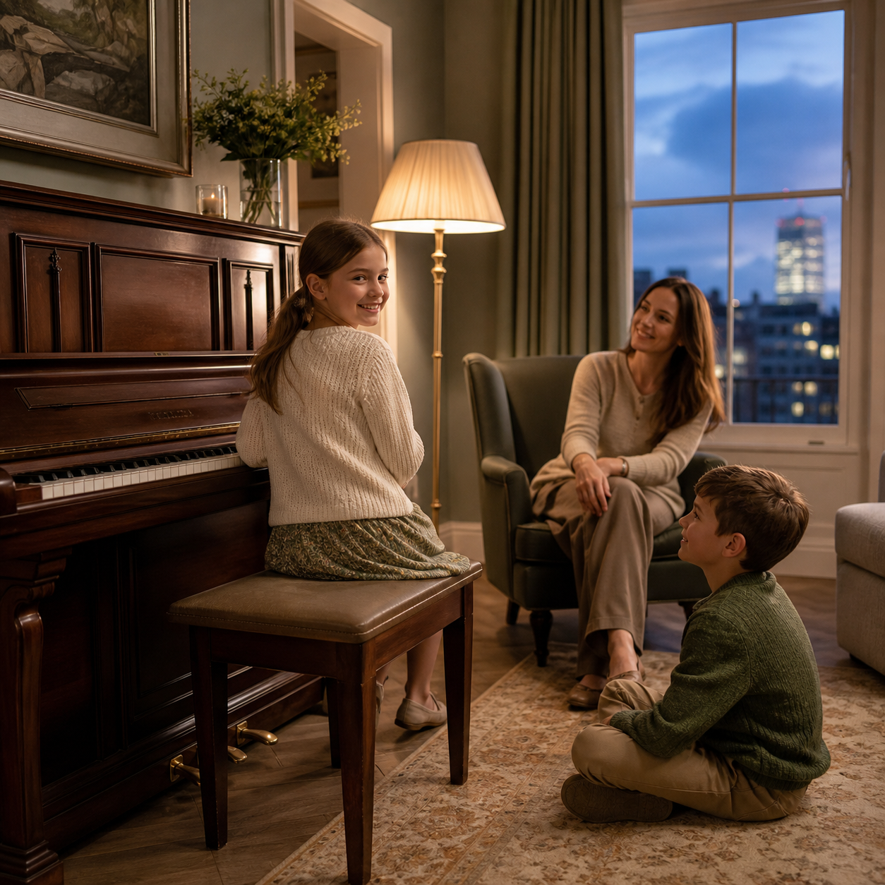 Family sharing enjoyment after a calm child piano practice