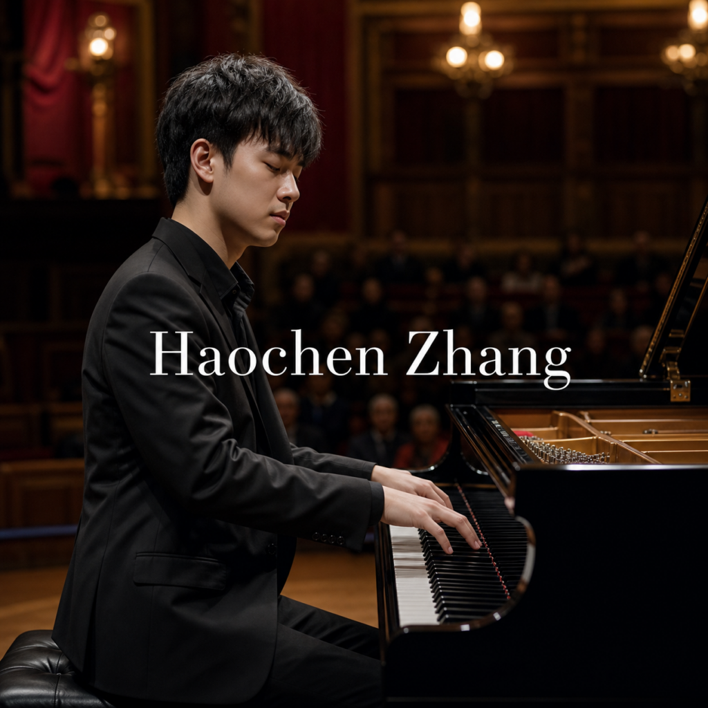 Haochen Zhang in London at a concert grand piano