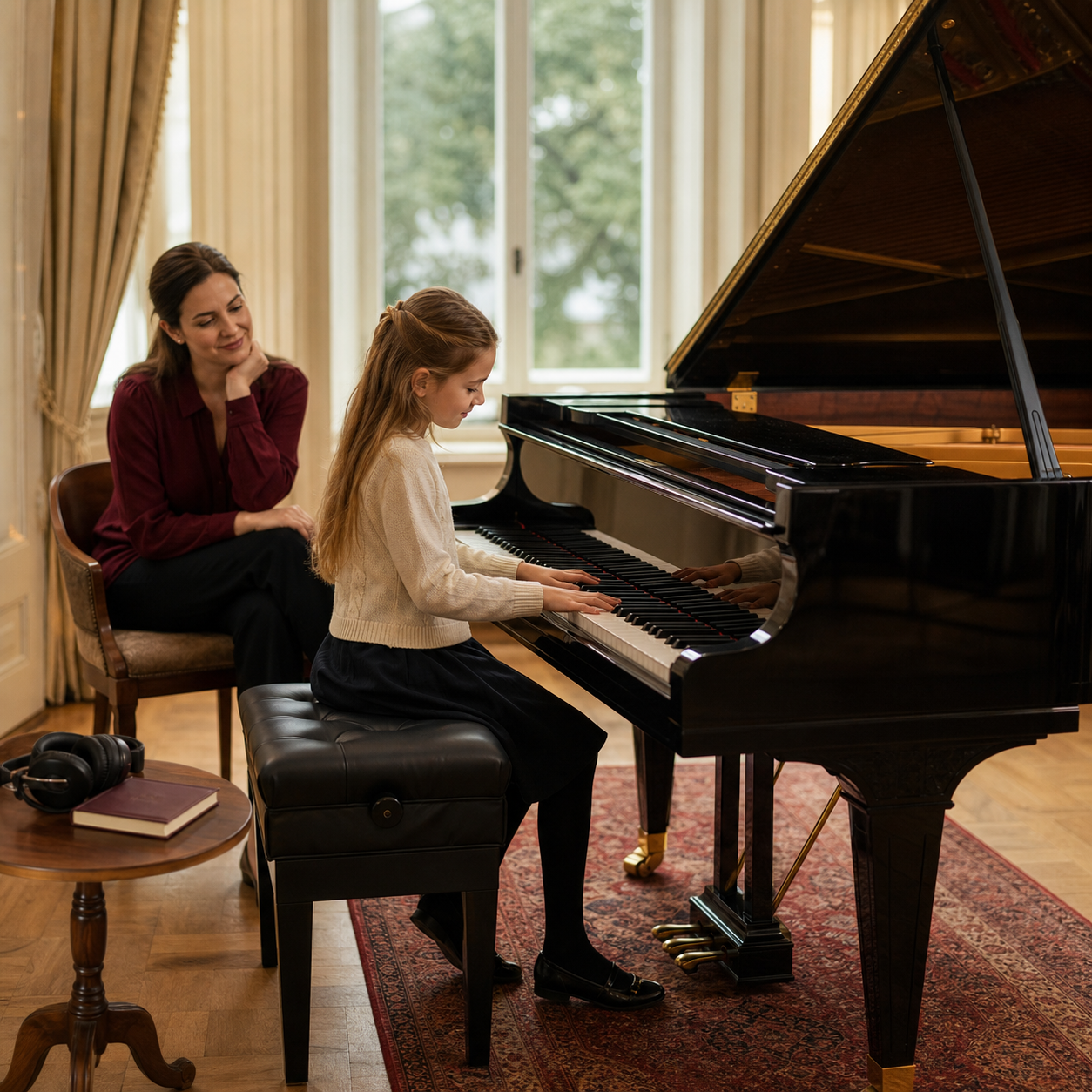 Child exploring listening and creativity within a home piano curriculum
