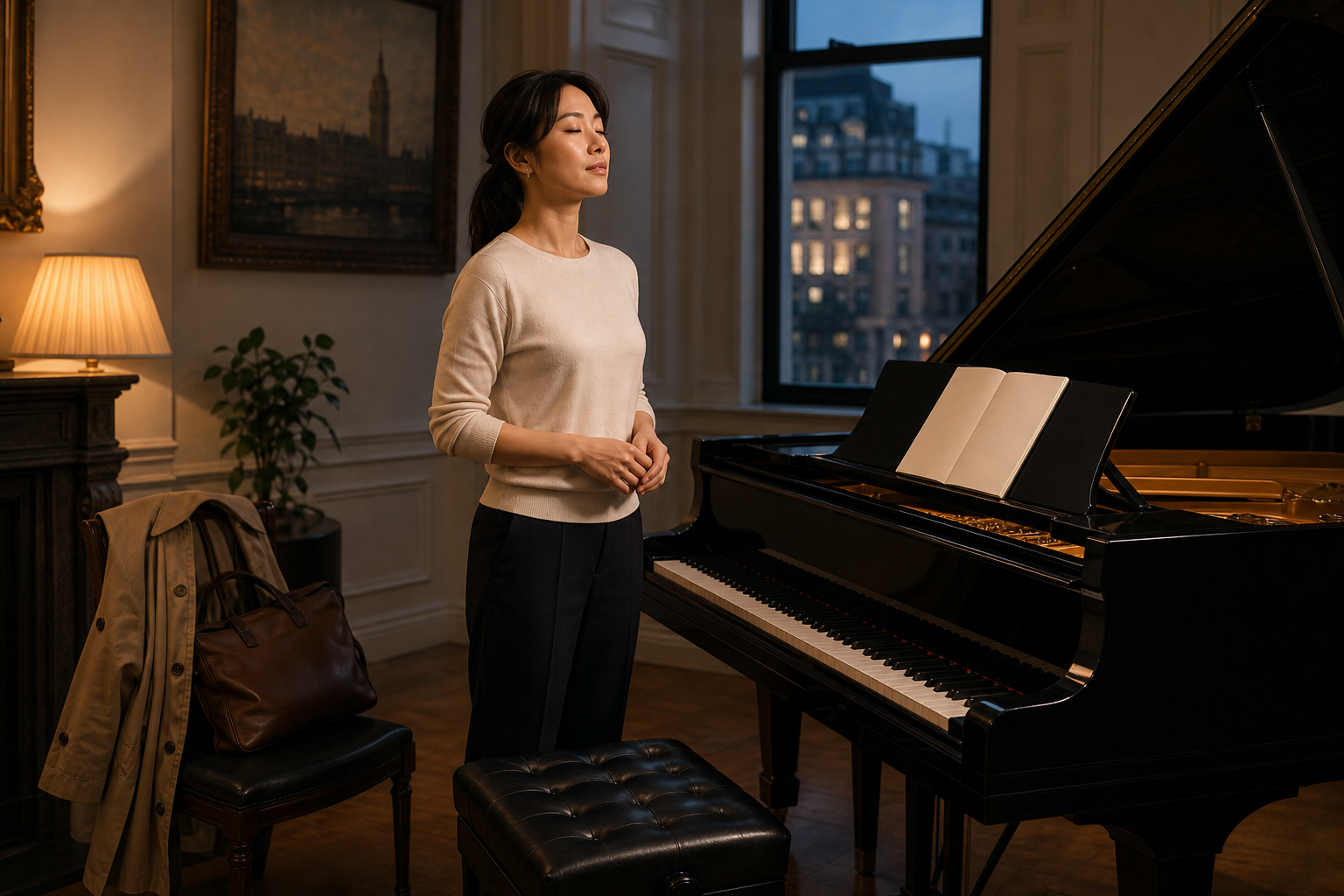 Adult learner resetting before evening piano practice in London