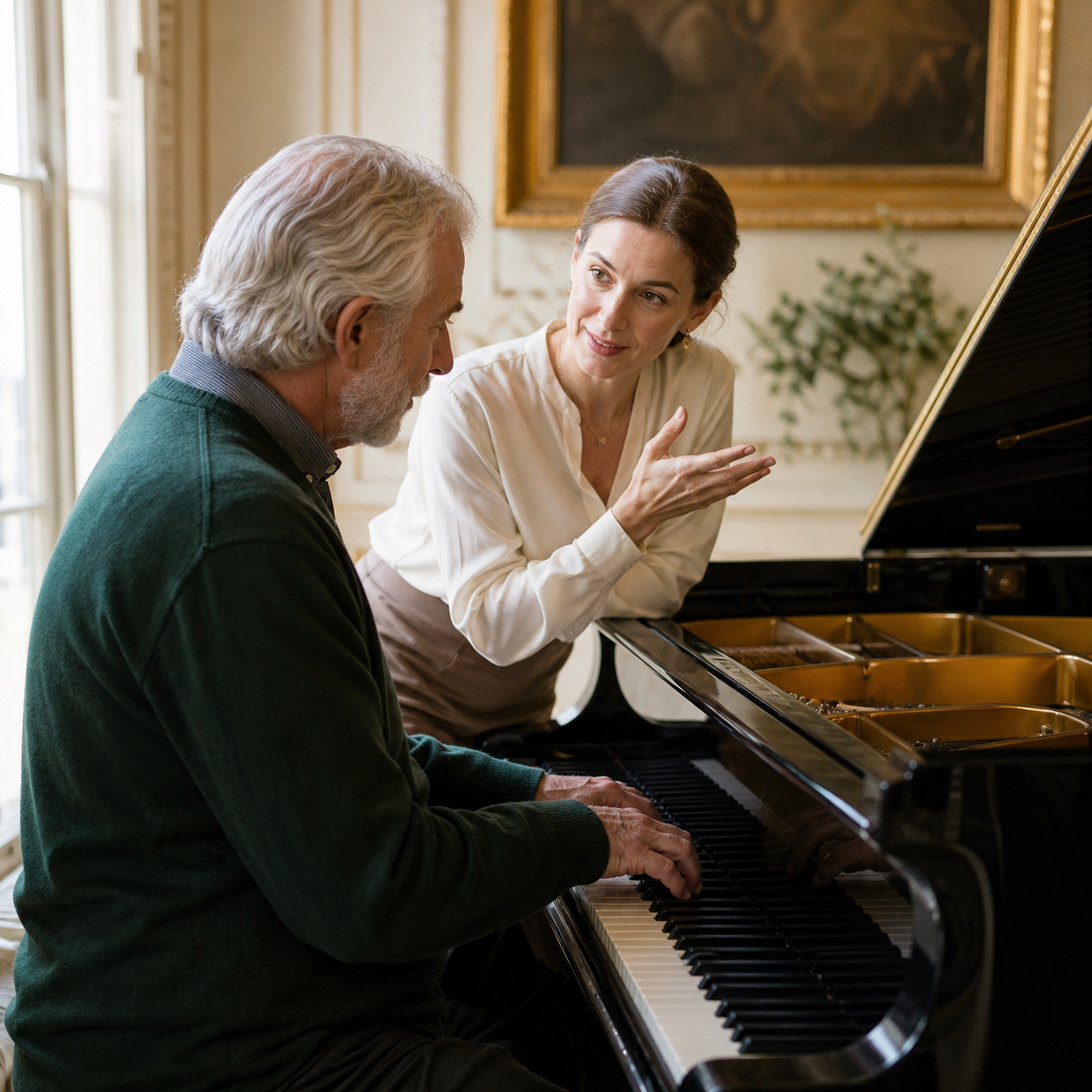 Older adult piano lesson and memory guidance