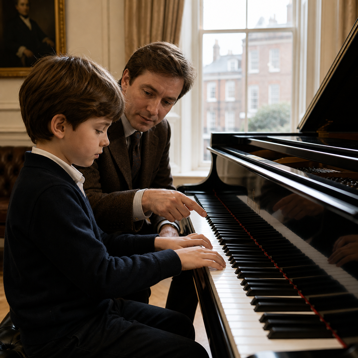 Healthy first piano hand position Teacher guiding a child's first piano hand position