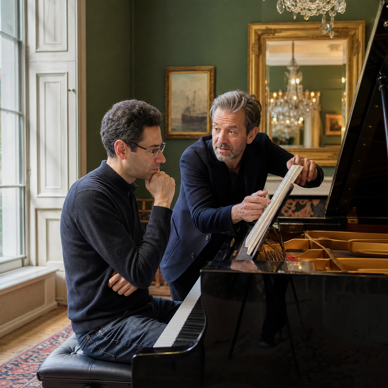 Adult pianist discussing Beethoven interpretation with a teacher