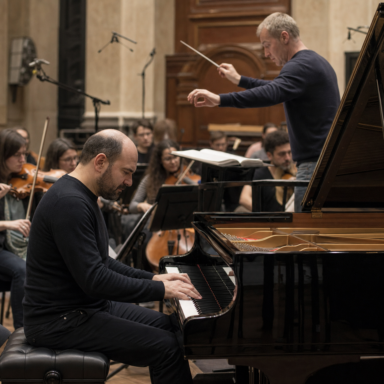 Kirill Gerstein rehearsing with orchestra