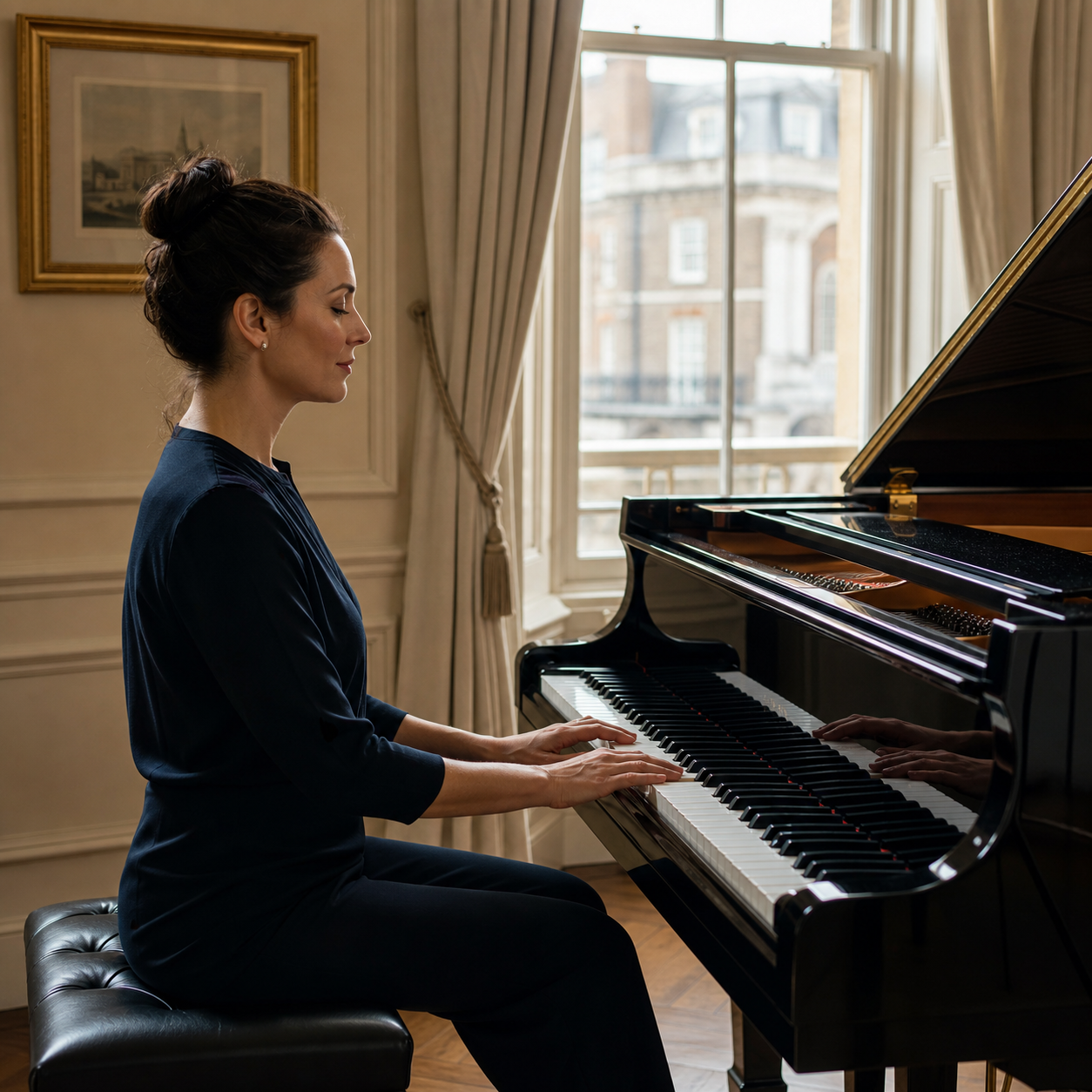 Adult pianist breathing before mindful piano practice