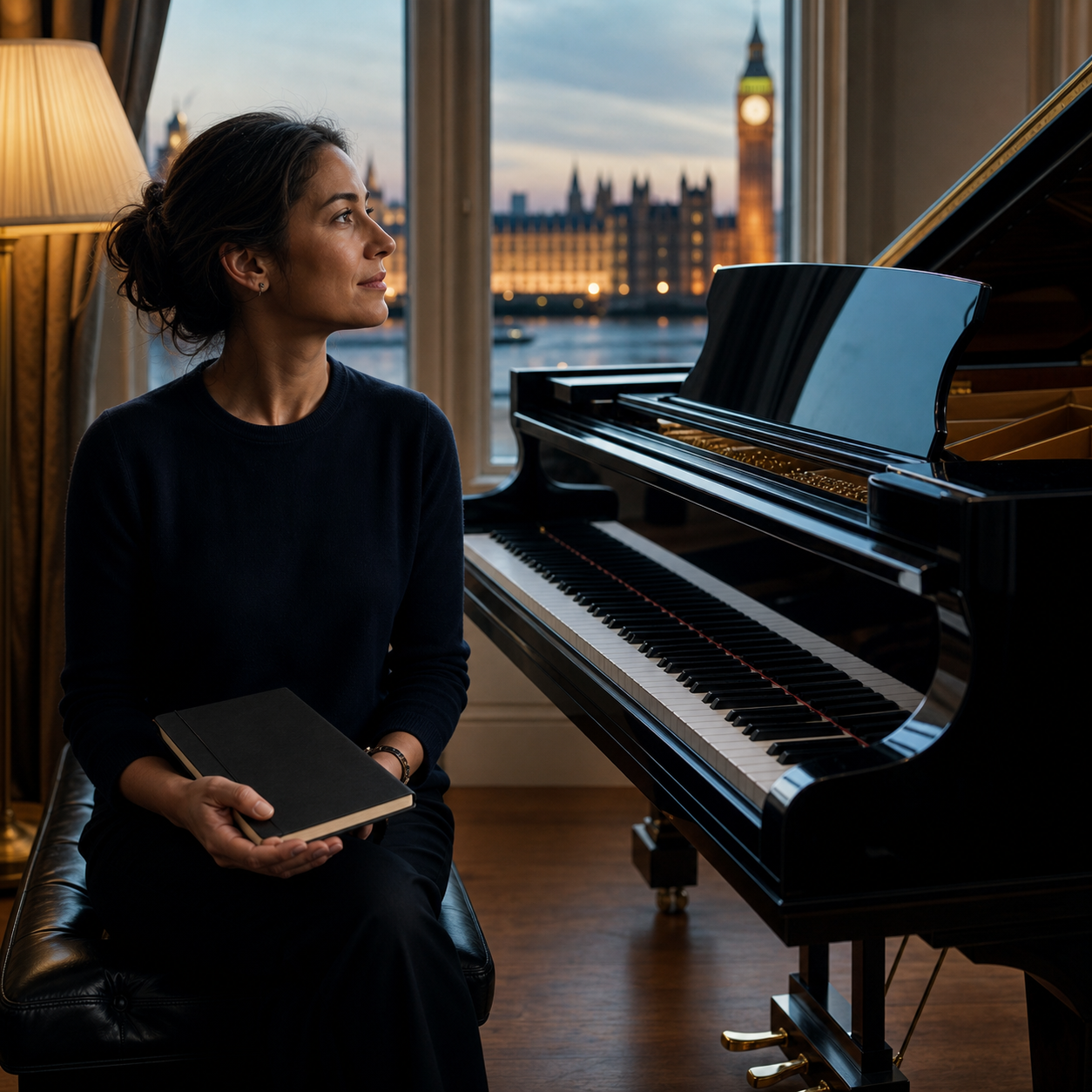 Adult pianist completing a calm evening practice session