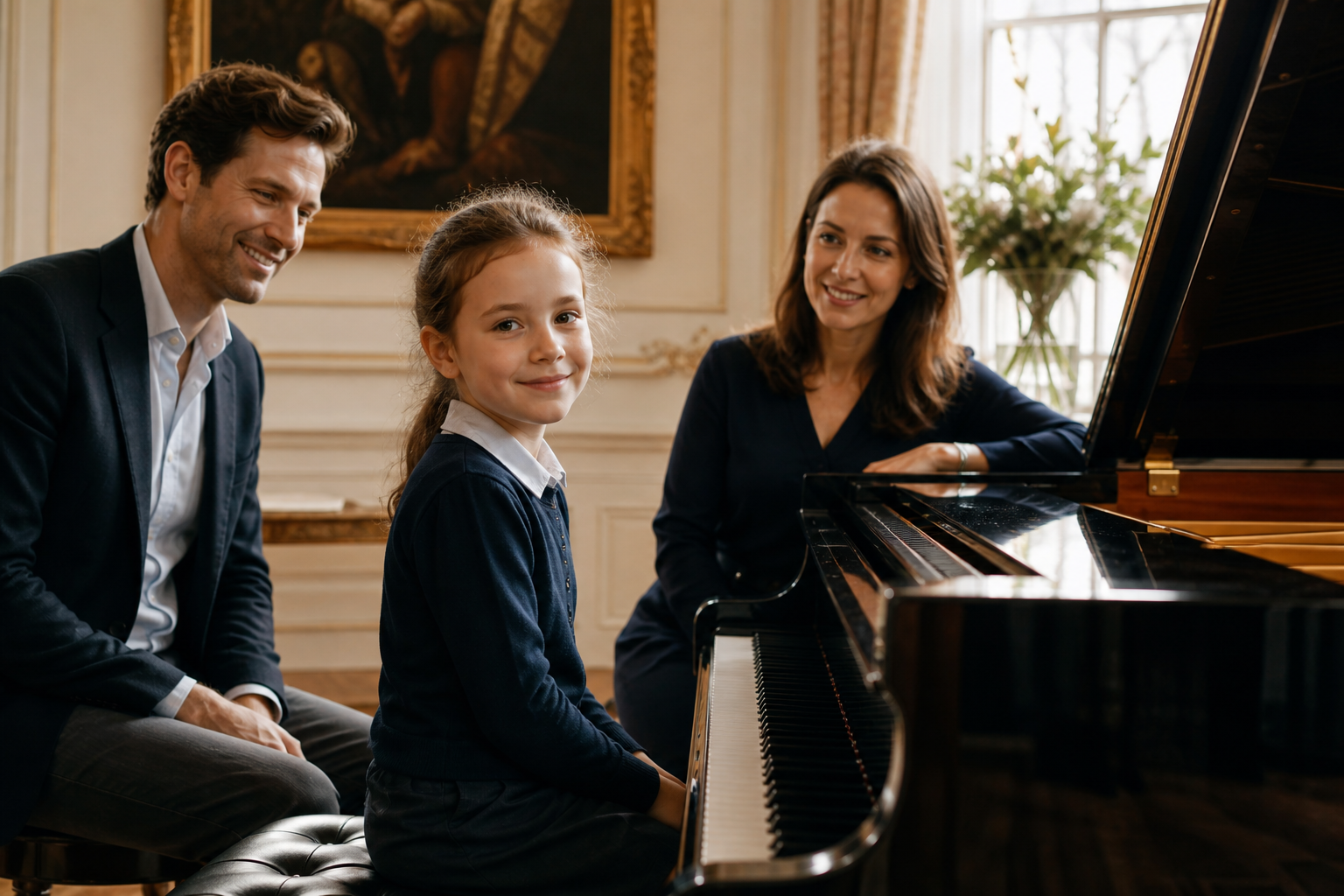 Child finishing a creative piano lesson with confidence