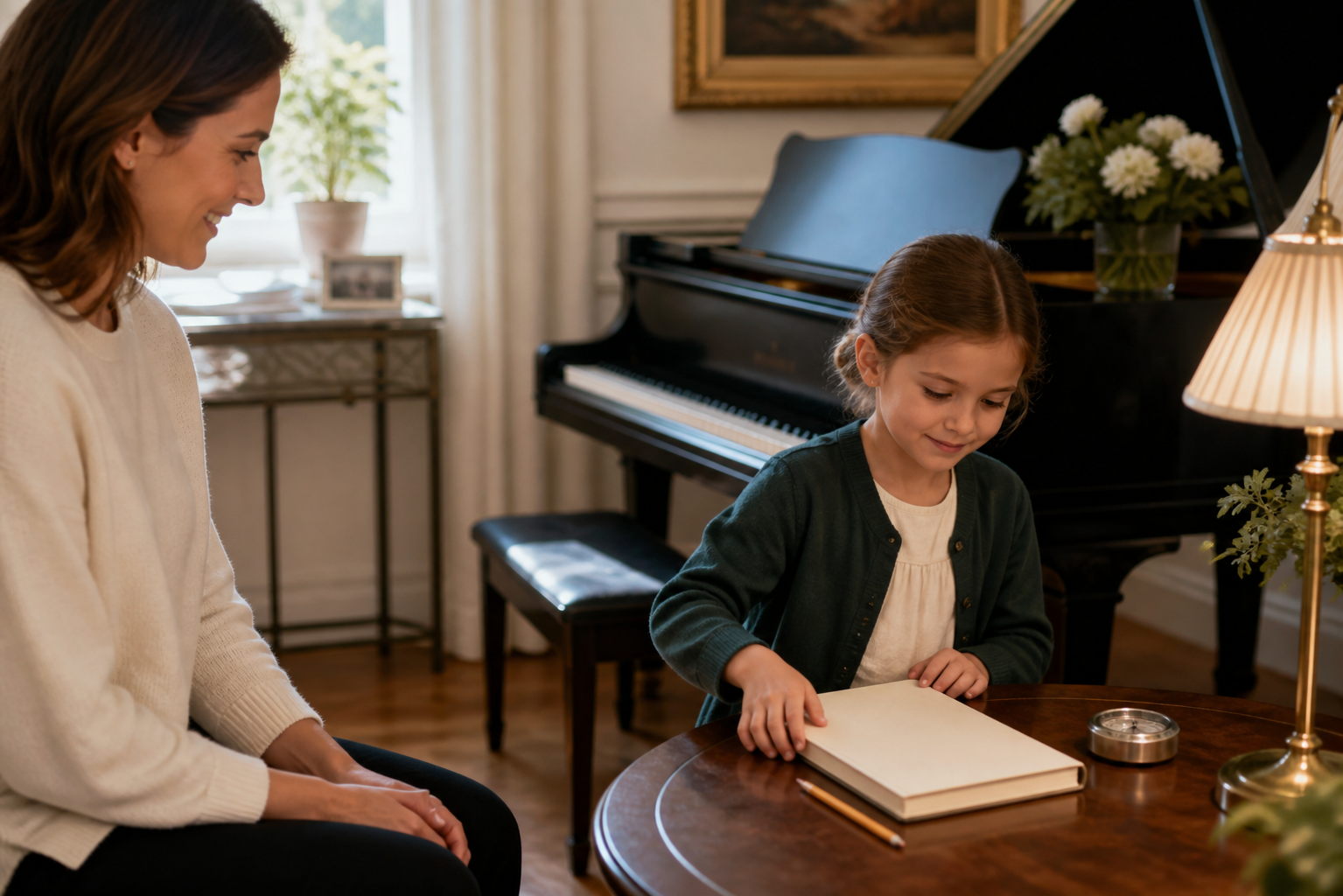 Music and discipline parent routine after children's piano practice