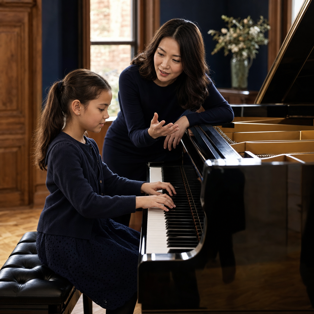 A young pianist improvising with a teacher to explore creativity and musical choice
