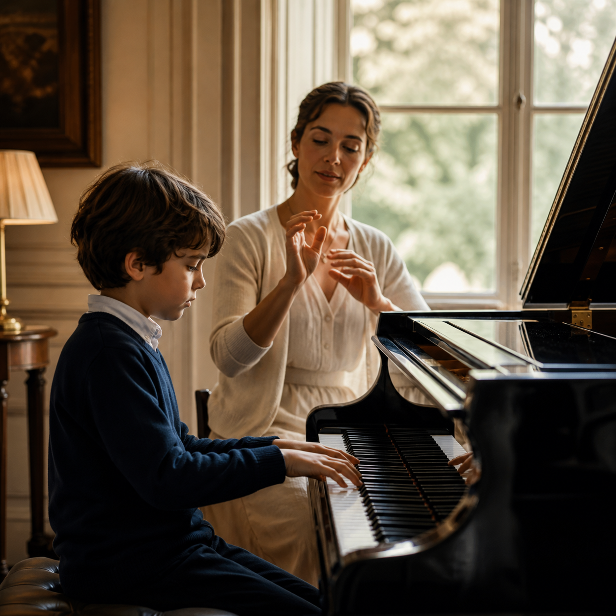 Young pianist using rhythm and expressive touch during a lesson