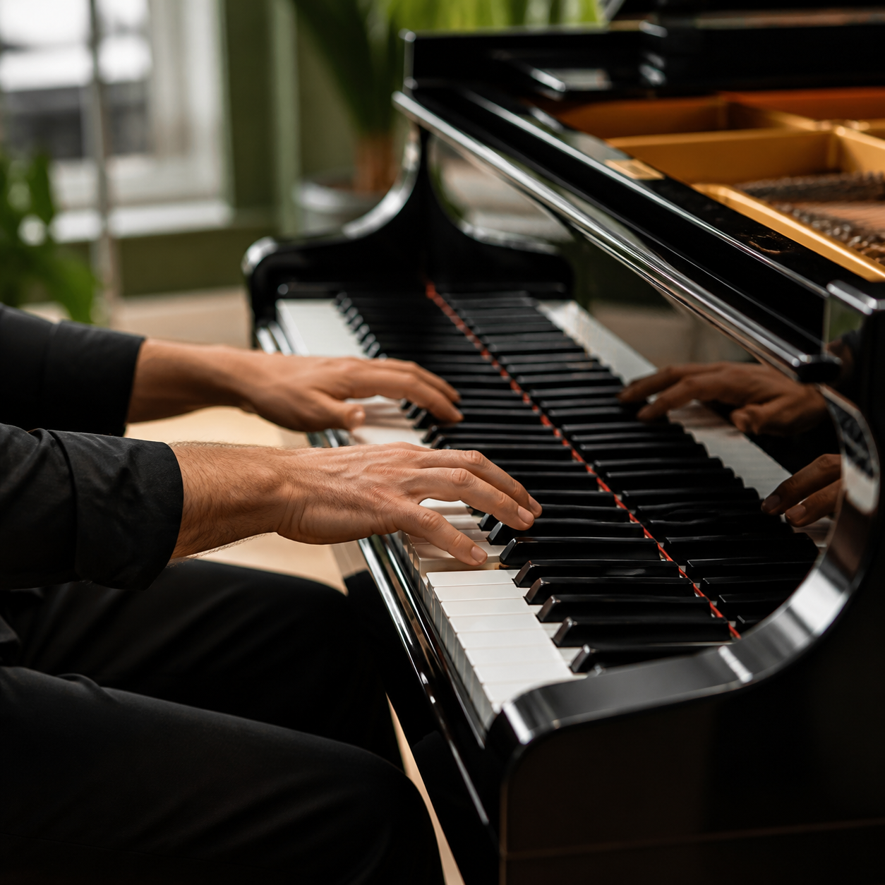 Hands playing a quiet five-finger pattern with a free wrist