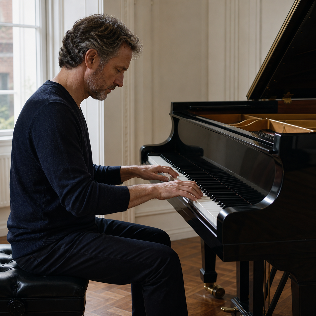 Returning adult pianist rebuilding technique slowly with relaxed hands
