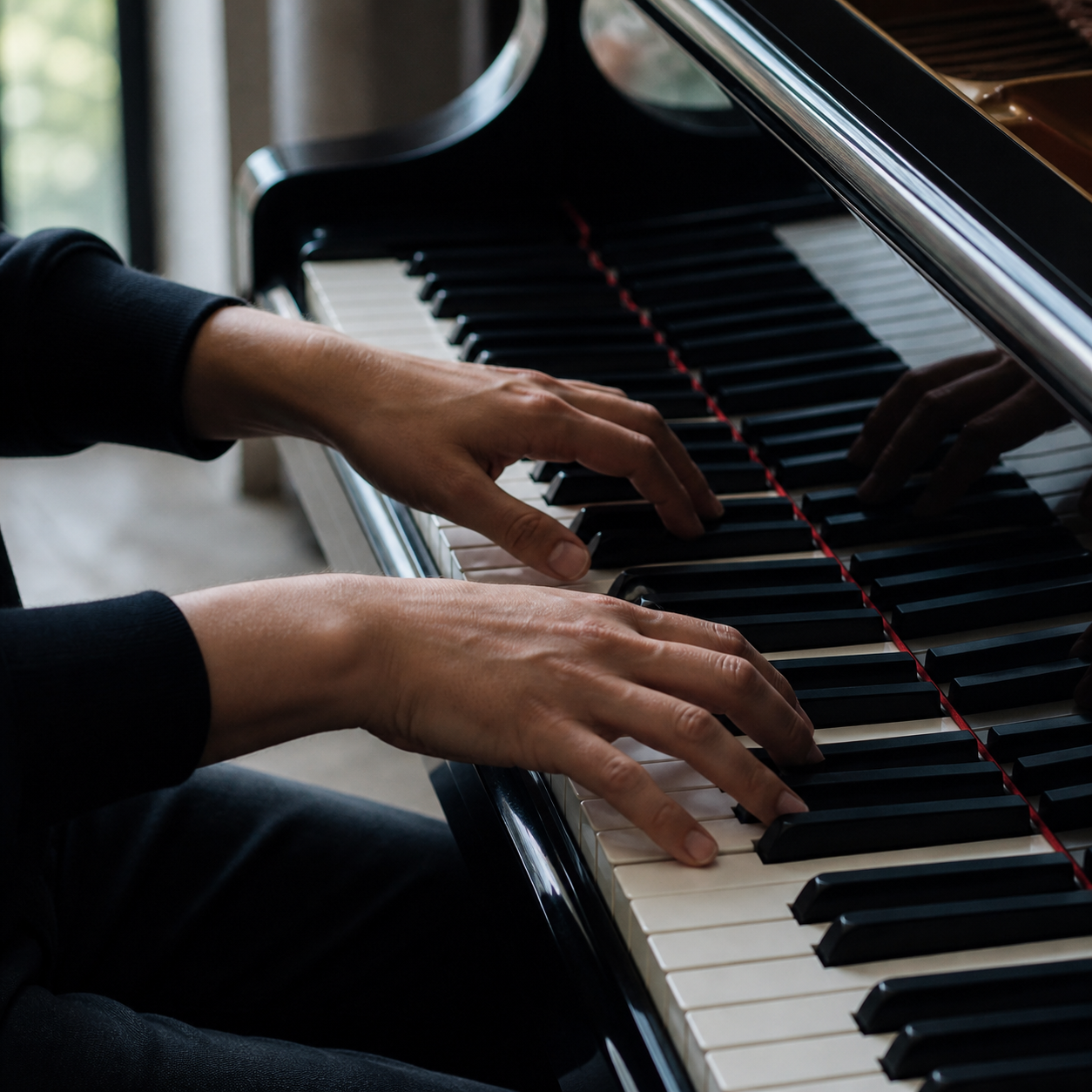 Released adult hands illustrating relaxation techniques at the piano