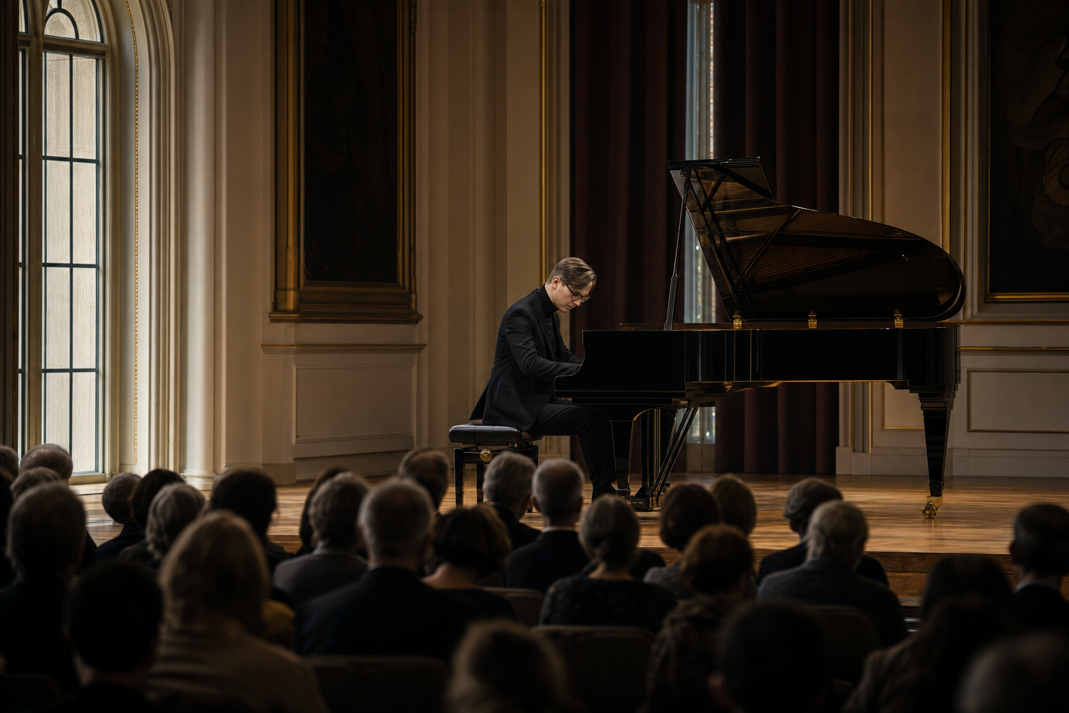 Vikingur Olafsson performing Bach before an attentive London concert audience