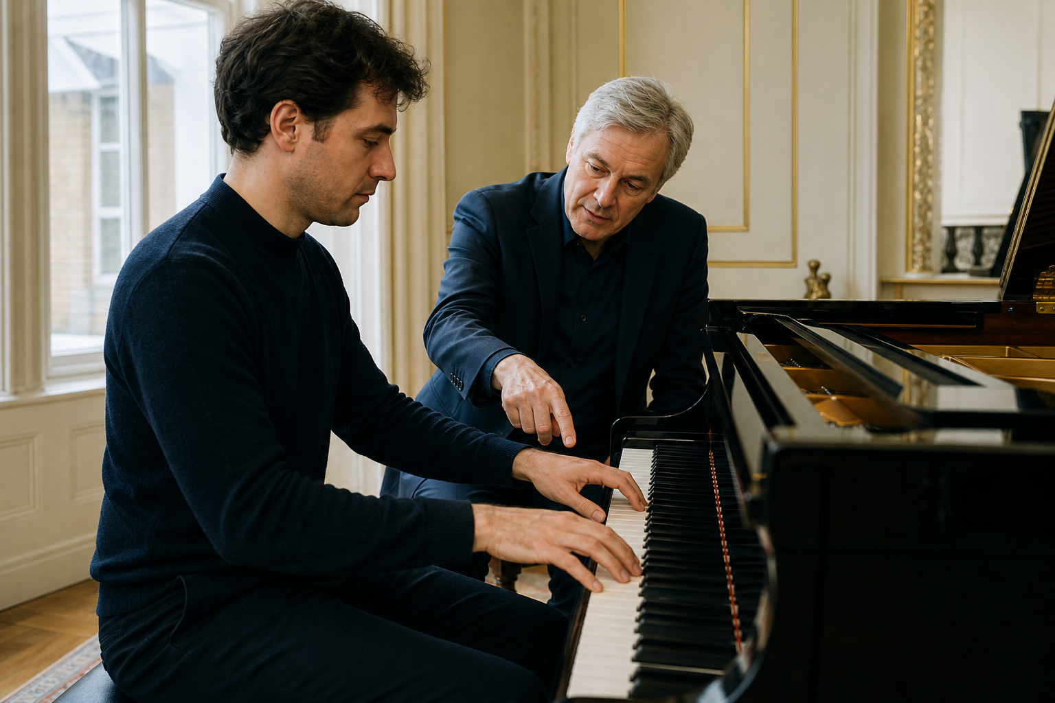 Piano teacher guiding Haydn articulation in a London studio