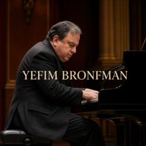 Yefim Bronfman at a concert grand piano in a distinguished London hall